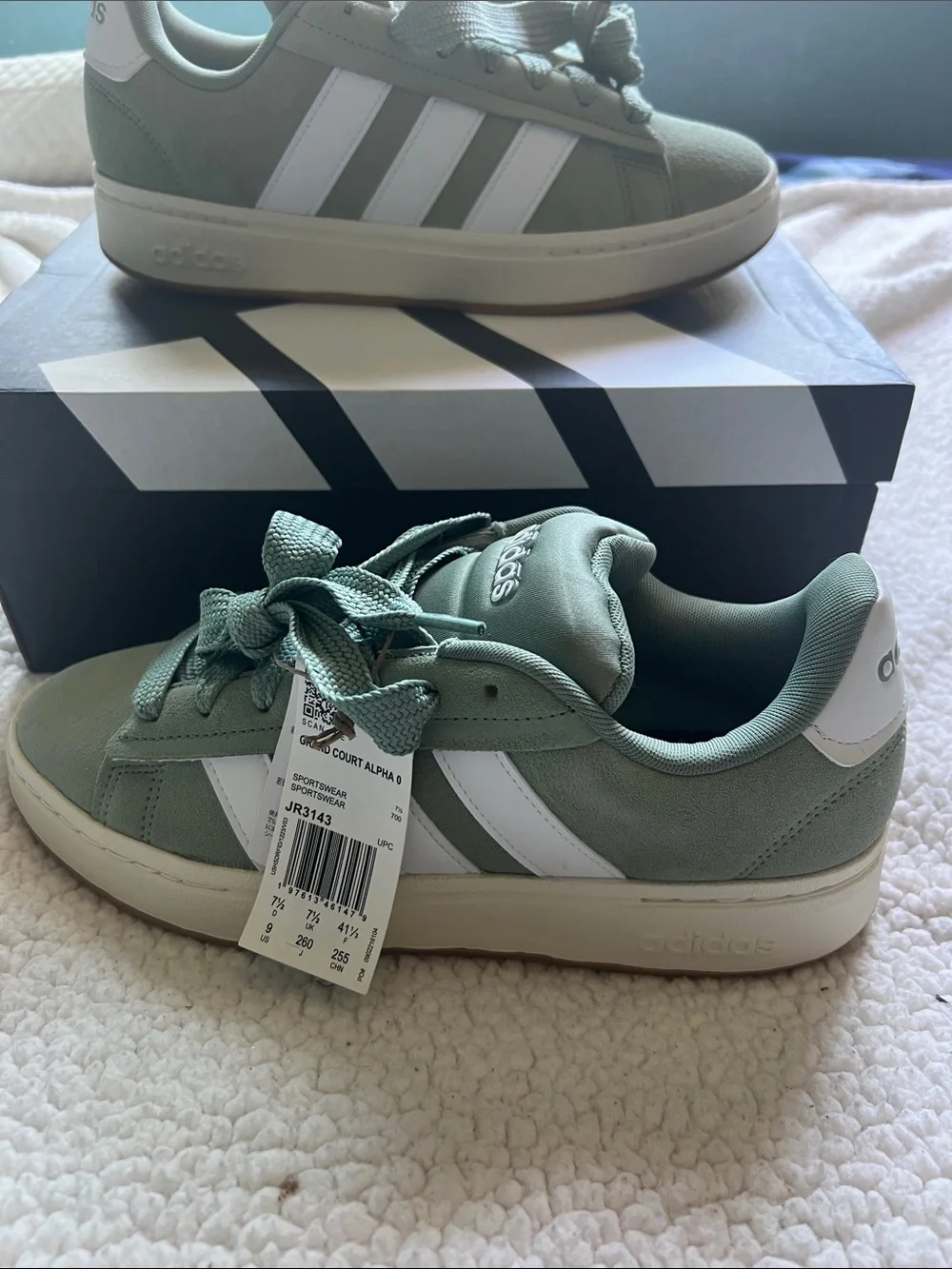Adidas|  Court Alpha 00s Sneakers in Sage Green and White. W9
